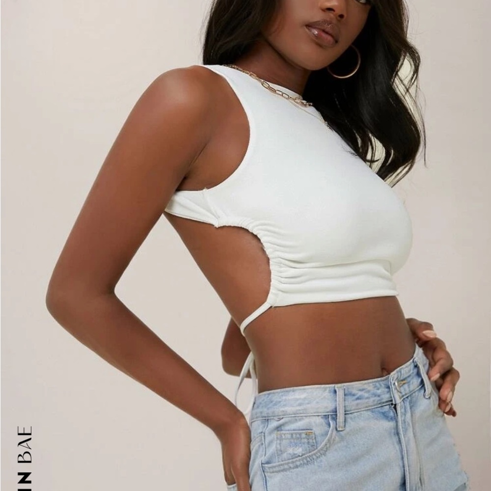 White backless crop top